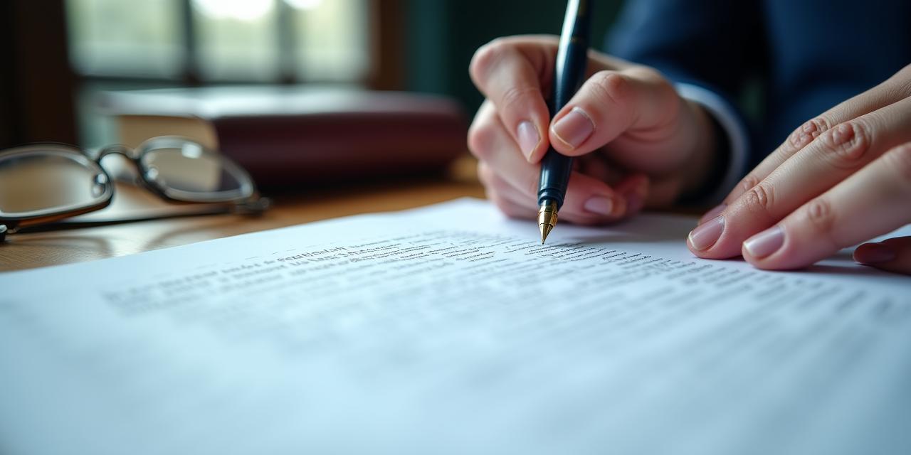 Legal professional reviewing business contracts for compliance