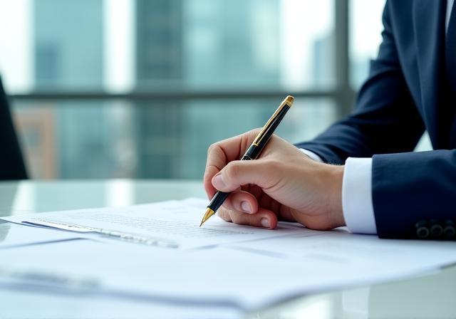 Professional legal consultant reviewing compliance documents in a modern London office